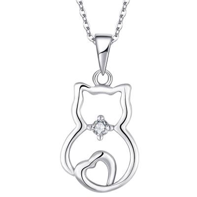 China FASHIONABLE Wholesale Customized Rhodium Plated Diamond Cubic Zirconia Animal Trendy Tasty Women OEM 925 Sterling Silver Cat CZ Pendants for sale