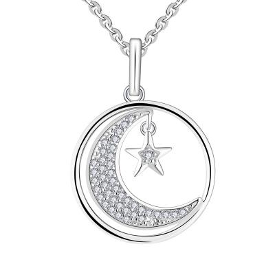 China Charm 925 Sterling Silver Dainty Moon Star Half Moon Pendant Rhodium Plated CZ Designer Children Romantic Luxury Gift Women for sale