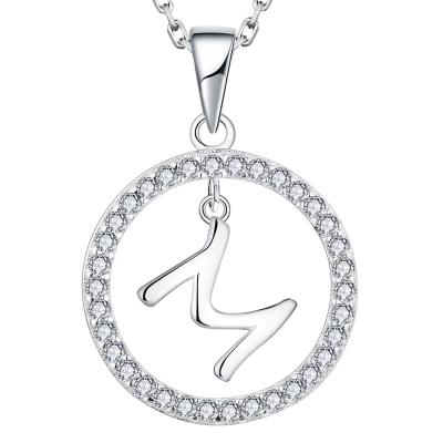 China Sterling Silver Rhodium Plated Zircon Charms Sterling Silver Rhodium Plated Zircon Unisex Letter M Round Dainty Wholesale OEM CLASSIC 925 Initial Alphabet Pendants for sale