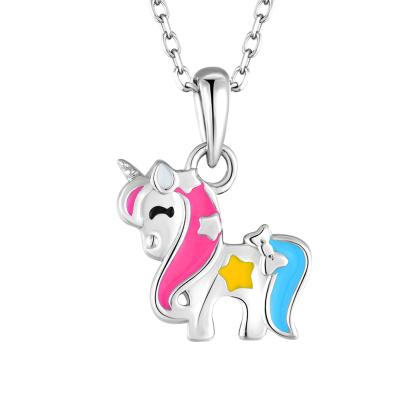 China Cute Wholesale Cute Animal Pendants Sterling Silver Custom Handmade Unicorn Charm Rhodium Plated Children Gifts 925 Enamel Pendants for sale