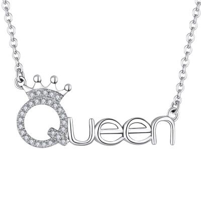 China TRENDY Customize Luxury Rhodium Plated Tasty Gemstone Crown Letter Queen Necklace Women Gifts S925 Sterling Silver Trendy Cute Initial for sale