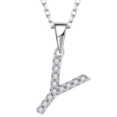 China Custom CLASSIC Trendy Tasty Rhodium Plated Charm Women's Gift 925 Sterling Silver Y Shape White CZ Diamond Silver Initial Letter Necklace for sale