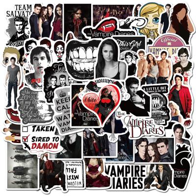 China Cool Cartoon Sticker 50Pcs TV Show The Vampire Diaries Girl Decor Label For Gift Souvenir Water Bottle Laptop Stickers for sale