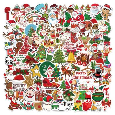 China 100Pcs Cartoon Sticker Colorful Santa Claus Snowman Christmas Tree Laptop Sticker Skateboard Very Lightly New Year Gift Sticker for sale