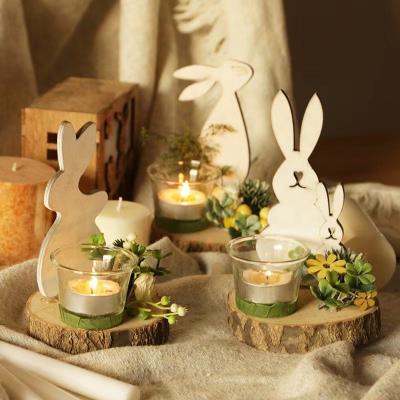 China Factory Modern Nordic Hot Selling Natural Wood Rabbit Amazon Central Institute of Statistics Creative Glass Candle Holder Decorations for sale