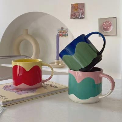 China Modern Statistical Institute Creative Macaron Colors Cute Handmade Ceramic Cup Mug For Coffee Milk Cups for sale