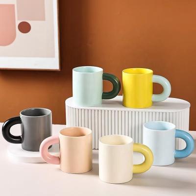 China Wholesale-Handle Korean Creative Rough Color Matching Macaron Pottery INS Ceramic Cup Viable Couples Coffee for sale