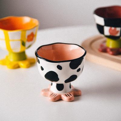 China INS Sustainable Hand Painted Hand Kneaded Non-Standard Ceramic Small Flower High Tabletop Fruit Footed Fruit Dessert Bowl for sale