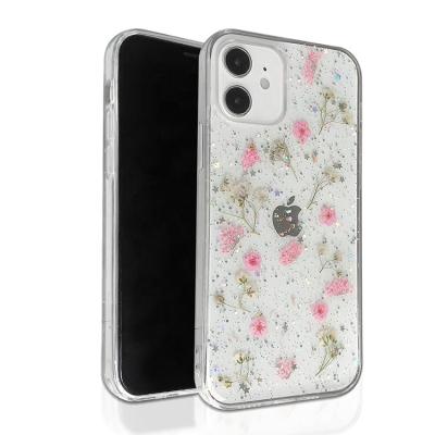 China Real Flower Phone Case Shockproof Pressed Dry Clear Soft Tpu Cell Phone Case For iphone 12 13 11 for sale