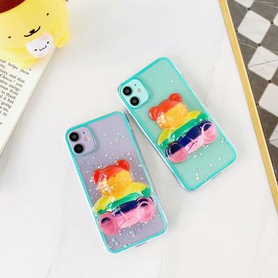 China 2021 Hot Sale Shockproof Four-corner Protect Transparent 3D Cartoon Soft Kind Bear Shockproof Phone Case For iphone 12/11 pro max for sale