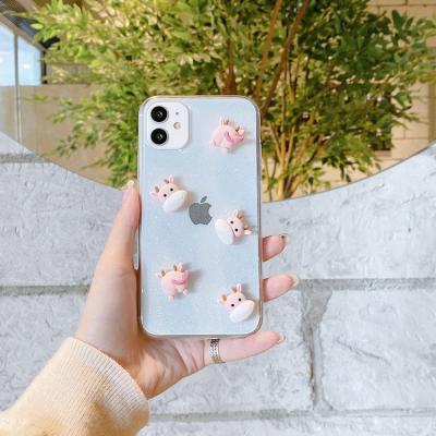 China 3D cartoon shockproof luxury cute cow glitter anti-drop bling shockproof phone case for iphone 12 11 13 pro 7 8 max plus X xs xr for sale