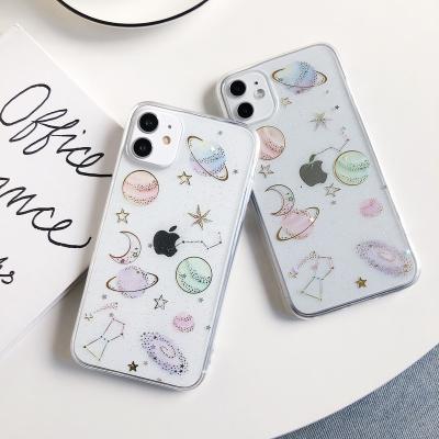 China Shockproof Popular Custom Flashing Stars Glitter Stars Transparent Soft Tpu Epoxy Cell Phone Case For iPhone 12/11 7/8 X XR XS for sale