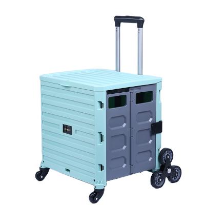 China Transoprt Custom Portable Supermarket Hand Cart Can Be Folding Custom Plastic Eight Wheels Luggage Trolley Shopping Wheelbarrow for sale