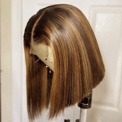 China Body Wave Lace Front Hair Wigs P4/30 Accent Honey Brown Color Straight Bob Wigs for sale