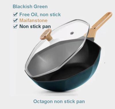 China Viable popular octagonal shape aluminum alloy non-stick pan for family expense stir-fry wok 2022 flat fashion made in china for sale