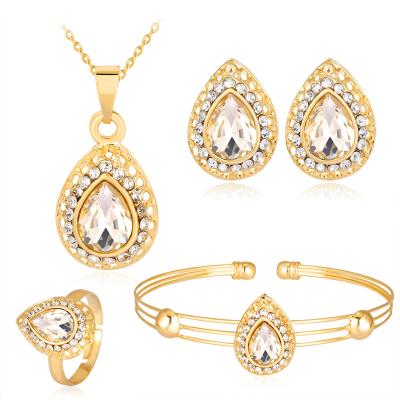 China FASHIONABLE Luge 18k Gold Dubai Alloy Jewelry Set Exquisite Women Water Drop Crystal Necklace Earrings Ring Bracelet Jewelry Sets Jewelry for sale