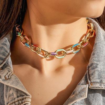 China Hain 2021 new high quality fashion simple colorful trend hip-hop single layer necklace stainless steel geometric women for women jewelry for sale