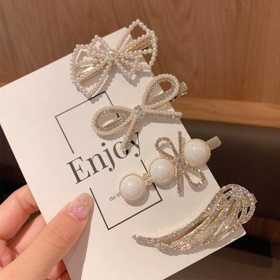 China Elegant Headdress Pearl Flower Shape Hair Pin Side Edge Clip Star Multilayer Bow Hair Pin For Women Girls for sale