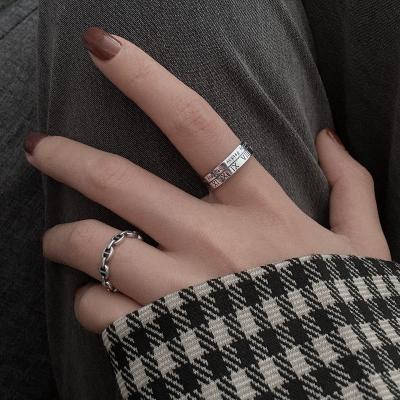 China Retro INS Women Personality 925 Sterling Silver Couples Rings CLASSIC Simple Fashionable Silver Adjustable Rings Luge Open Ring for sale