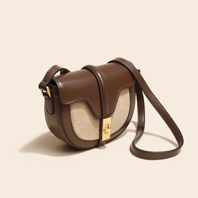 China 2022 High Quality PU Leather New Retro Saddle Bag Design Shoulder Matte Messenger Bag for sale