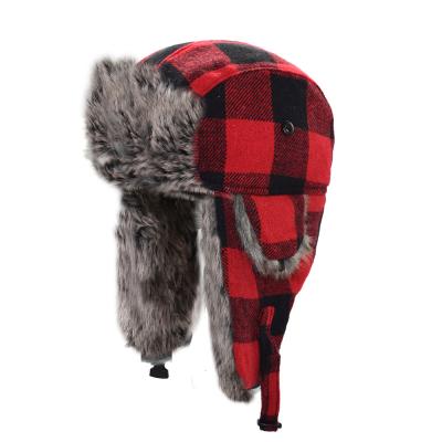 China COMMON Classic Trapper Plaid Winter Snow Winter Ushanka Outdoor Thick Warm Ushanka Hats for sale