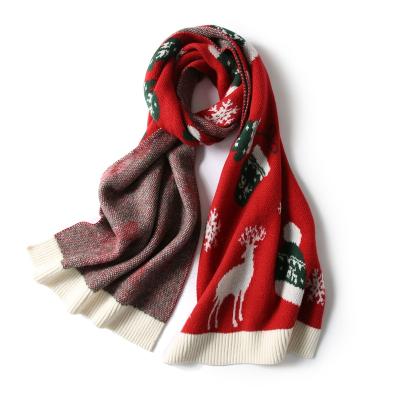 China Daily Wear Christmas Gift Knit Scarf Red Winter All-match Christmas Elk Jacquard Antlers Warm Scarf for sale