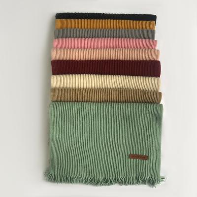 China Medium Wholesale Cashmere Scarf Women Winter Fabric Plain Striped Solid Knitted Scarf for sale