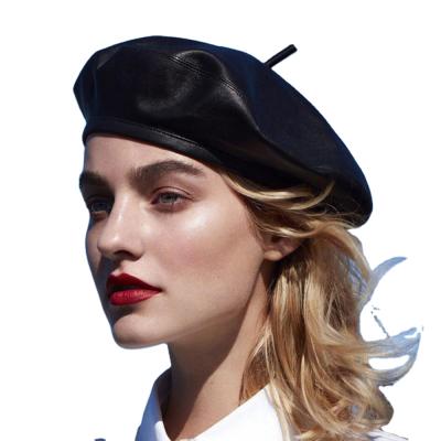 China Autumn European American High Quality Soft Leather Art Beret Retro Image Fashion Bud Painter Hat Female for sale