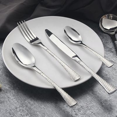 China New Product Viable Ideas 2019 Mirror Finish Cutlery Set Stainless Steel Flatware Set Hammered Cutlery Set for sale