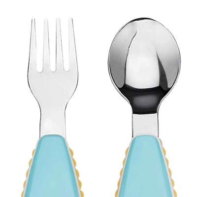 China 2018 Sustainable Amazon Success Stainless Steel Kids Cutlery PVC+BPV Handle Flatware Eco Friendly Silverware Sets Child Cutlery for sale