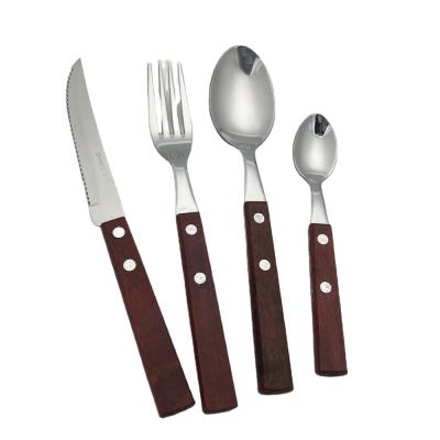 China Viable Amazon Success Dinner Knife Fork Spoon Cutlery Set Silverware Set Stainless Steel Handle Flatware Wood Set for sale