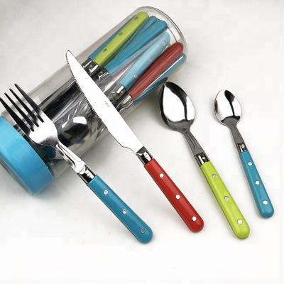 China 2018 Viable Success Gold Amazon Handle Flatware Set Plastic Kitchenware Kitchenware Set Stainless Steel Cutlery Set for sale