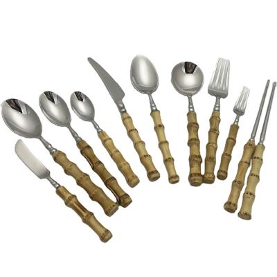 China New Style Posate 18/10 Stainless Steel Besteck Retro Stock Bamboo Handle Cutlery Sets Viable Royal Silverware Set for sale