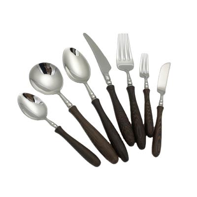 China 2021 viable wooden posate 18/10 besteck retro handle cutlery sets stainless steel royal silverware set for sale