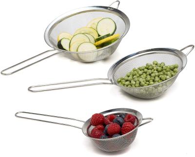 China Sustainable Cooking Tools Kitchen Utensils Colander Skimmer Spoon Slotted Pocket For Drain Well Spider 18/8 Stainless Steel Mesh Strainer for sale