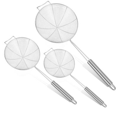 China Sustainable Cooking Tools Kitchen Utensils Colander Skimmer Spoon Slotted Pocket For Skimming Spider 18/8 Stainless Steel Mesh Strainer for sale