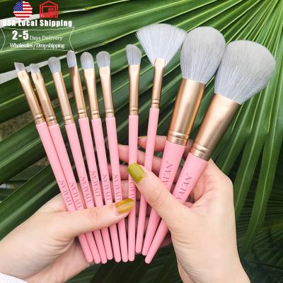 China Best Durable Goods Wholesale Private Label Foundation Eye Blush Makeup Tools Pink Makeup Brush Set 10 Pieces for sale