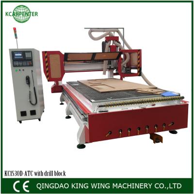 China CNC Router with carousel tool changer and drill block HSD spindle syntec controller for sale