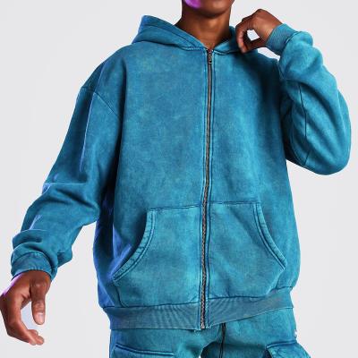 China Anti-wrinkle Custom Logo High Quality Heavy Cotton French Terry Zip Up Heavyweight Pullover Hoodie Acid Washed Hoodie for sale