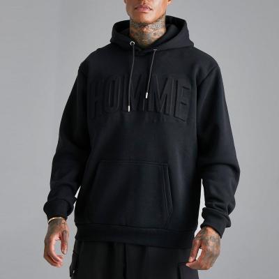 China Anti-wrinkle Hoodie Manufacturers Custom Design Fleece Cotton Pullover Drawstring Heavyweight Plain Mens Embossed Hoodie for sale