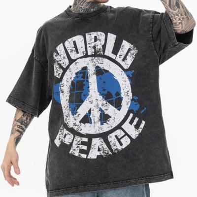 China Anti-wrinkle Streetwear Drop Shoulder Vintage Washed Graphic Tees Oversized Distressed Heavyweight 100% Cotton Men Acid Wash T-shirts for sale