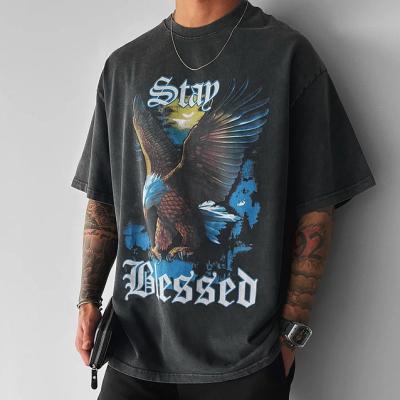 China Anti-wrinkle 100% Cotton Heavyweight Graphic Washed Tees Custom Brand Streetwear Oversized Drop Shoulder Dtg Print Acid Wash T-shirts for sale