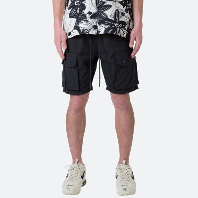 China Anti-wrinkle Custom Logo Summer Casual Black Polyester Multi Pockets Blank Men Cargo Shorts for sale