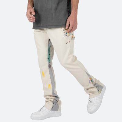 China Anti-wrinkle Custom Streetwear Brand Sweatpants Patchwork Splash Ink 100% Cotton Men Flare Pants for sale