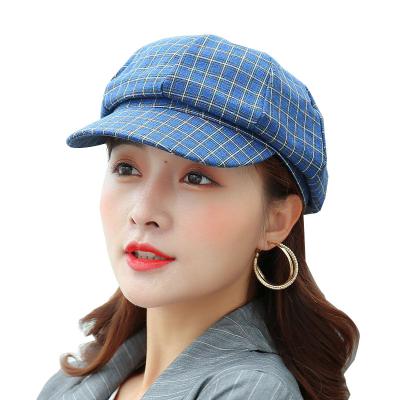 China Mille-oiseau grid all-match duck tongue canvas beret image cotton and octagonal lady's hat hat autumn and winter retro for sale