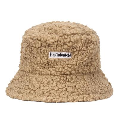 China Embroidery alphabet hair fall/winter couple fisherman hat lamb plush basin soft smooth feeling warm hat solid color female small gutters for sale