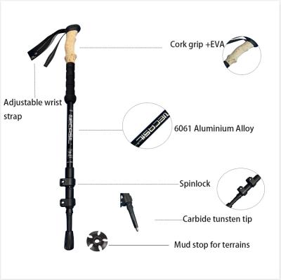 China Foldable Aluminum Trekking Poles Trekking Poles 100% Alloy Carbon Fiber Nordic Walking Telescopic Pole With Flip Lock for sale