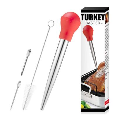 China Viable Turkey Baster Set with 2 Needles Cleaning Brush Stainless Steel Meat Injector Syringe Kit for Thanksgiving Christmas for sale