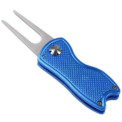 China Amazon Hot Selling Aluminum Alloy All Metal Foldable Golf Digging Tool Golf Digging Repair Tool with Pop Up Button and Magnetic Ball Marker for sale