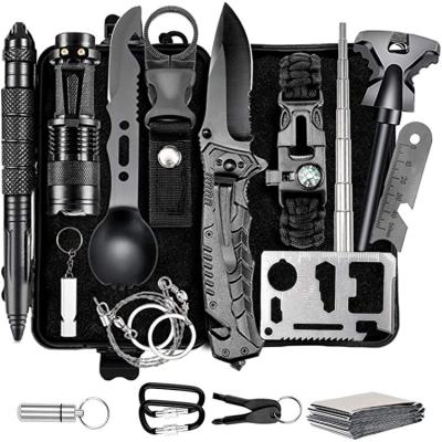 China Outdoor Tools Survival Gear Kit 16 in 1 First Aid Kit with Survival Wristbands Emergency Blanket Tactical Flashlight for Camping Adventures for sale